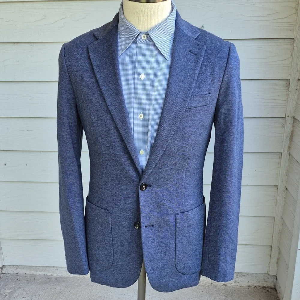 J CREW‎ Thompson Grey Blue Weave Cotton Blend Mens Sz 36 R Sport Coat Blazer
